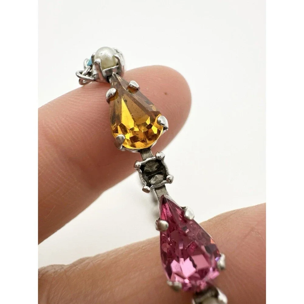 Vintage B David Rhinestone Bracelet 7” Read